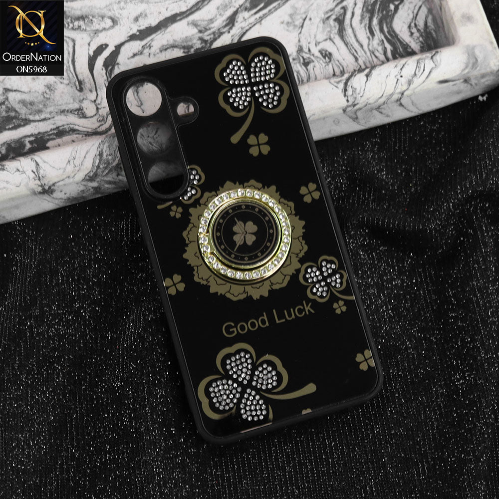 Samsung Galaxy S25 Plus Cover - Black -  New Trendy Good Luck Soft Bordered Shiny Case With Rhinestoned Metal Ring