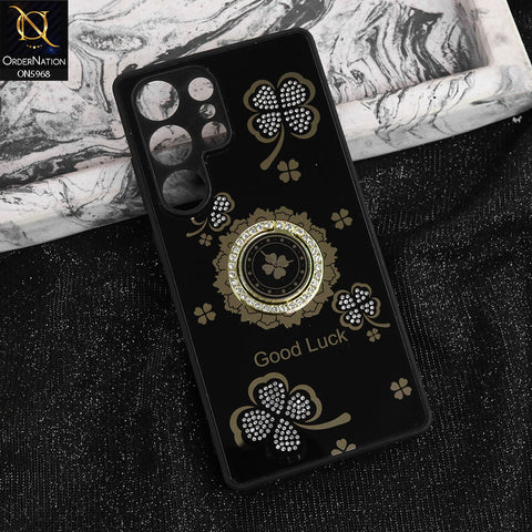Samsung Galaxy S25 Ultra Cover - Black -  New Trendy Good Luck Soft Bordered Shiny Case With Rhinestoned Metal Ring