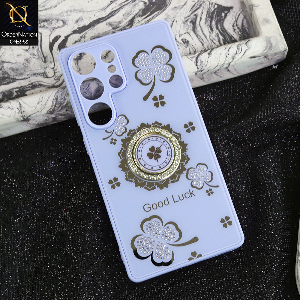 Samsung Galaxy S25 Ultra Cover - Purple -  New Trendy Good Luck Soft Bordered Shiny Case With Rhinestoned Metal Ring