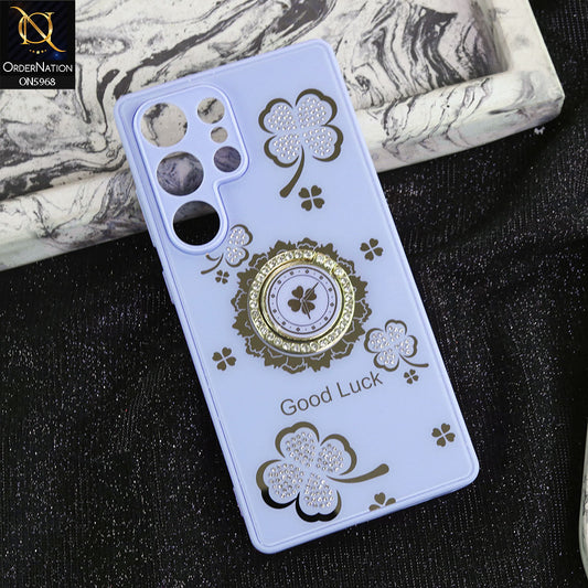 Samsung Galaxy S25 Ultra Cover - Purple -  New Trendy Good Luck Soft Bordered Shiny Case With Rhinestoned Metal Ring