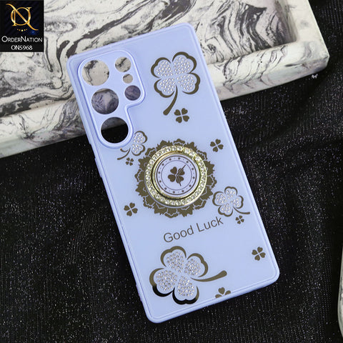 Samsung Galaxy S25 Ultra Cover - Purple -  New Trendy Good Luck Soft Bordered Shiny Case With Rhinestoned Metal Ring