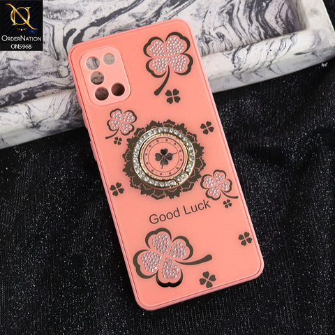 Samsung Galaxy A31 Cover - Pink -  New Trendy Good Luck Soft Bordered Shiny Case With Rhinestoned Metal Ring