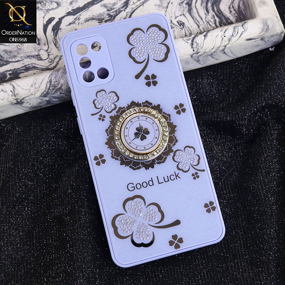 Samsung Galaxy A31 Cover - Purple -  New Trendy Good Luck Soft Bordered Shiny Case With Rhinestoned Metal Ring