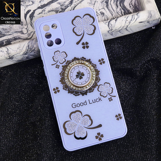 Samsung Galaxy A31 Cover - Purple -  New Trendy Good Luck Soft Bordered Shiny Case With Rhinestoned Metal Ring