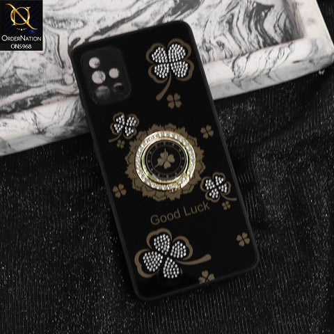 Samsung Galaxy A51 Cover - Black -  New Trendy Good Luck Soft Bordered Shiny Case With Rhinestoned Metal Ring