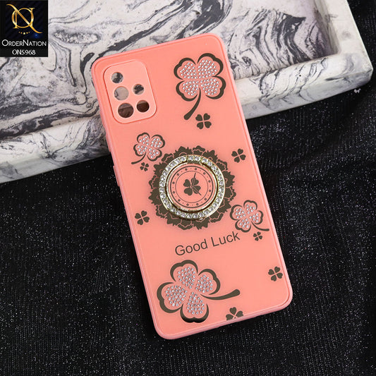 Samsung Galaxy A51 Cover - Pink -  New Trendy Good Luck Soft Bordered Shiny Case With Rhinestoned Metal Ring