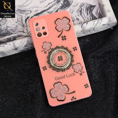 Samsung Galaxy A51 Cover - Pink -  New Trendy Good Luck Soft Bordered Shiny Case With Rhinestoned Metal Ring