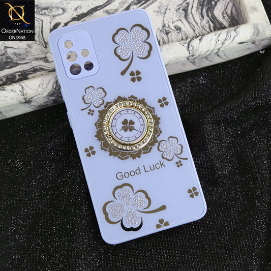 Samsung Galaxy A51 Cover - Purple -  New Trendy Good Luck Soft Bordered Shiny Case With Rhinestoned Metal Ring