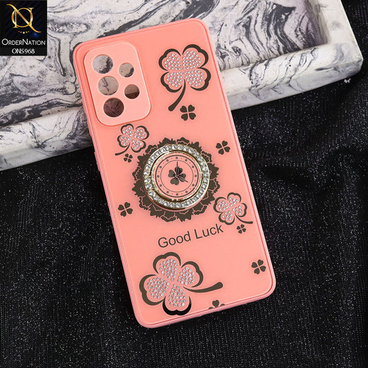 Samsung Galaxy A52s 5G Cover - Pink -  New Trendy Good Luck Soft Bordered Shiny Case With Rhinestoned Metal Ring