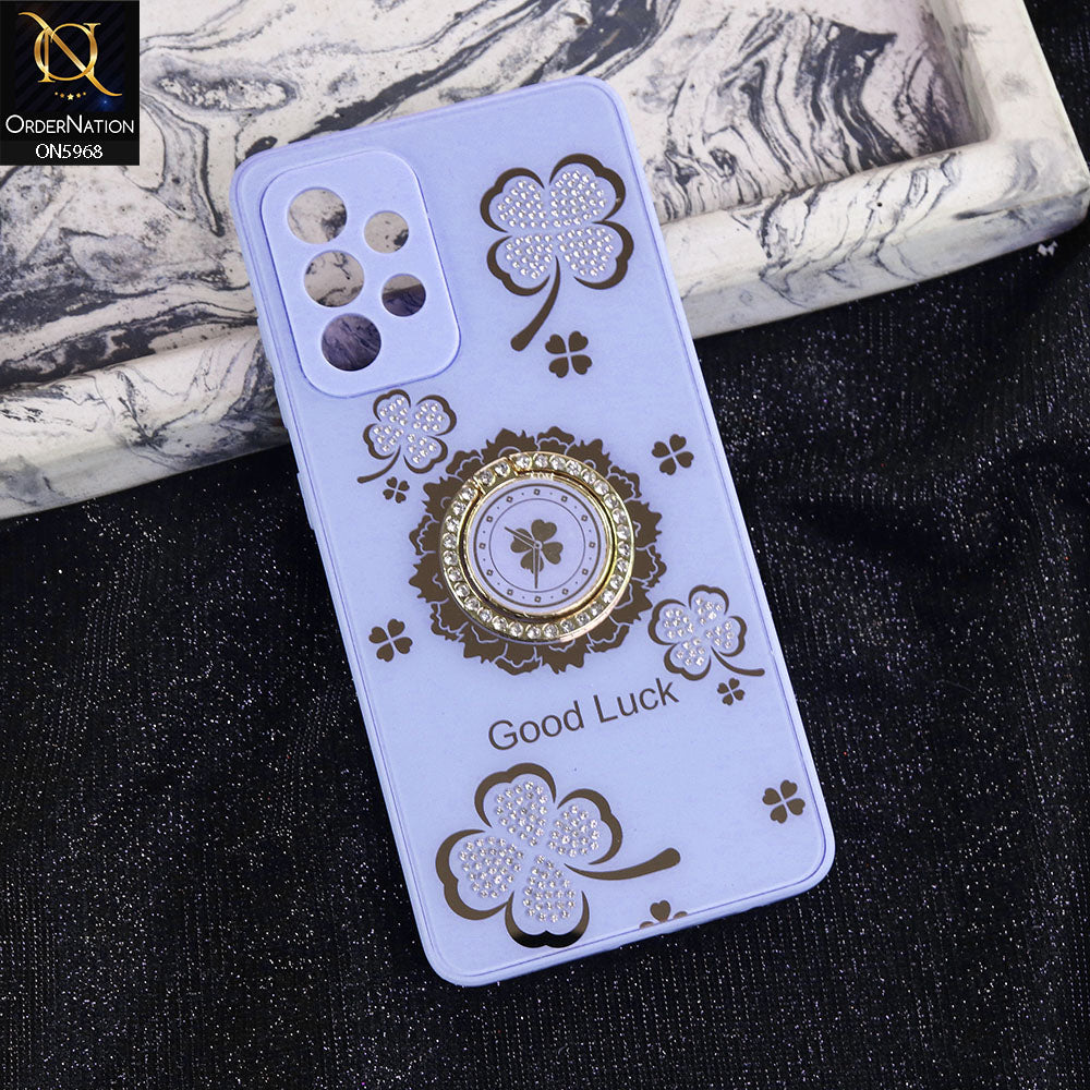 Samsung Galaxy A52 Cover - Purple -  New Trendy Good Luck Soft Bordered Shiny Case With Rhinestoned Metal Ring