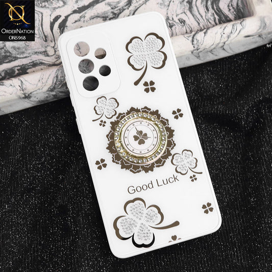 Samsung Galaxy A52s 5G Cover - White -  New Trendy Good Luck Soft Bordered Shiny Case With Rhinestoned Metal Ring