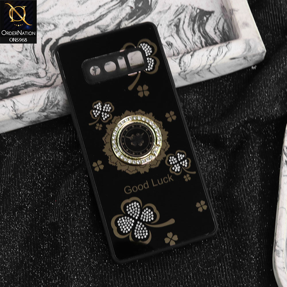 Samsung Galaxy Note 8 Cover - Black -  New Trendy Good Luck Soft Bordered Shiny Case With Rhinestoned Metal Ring