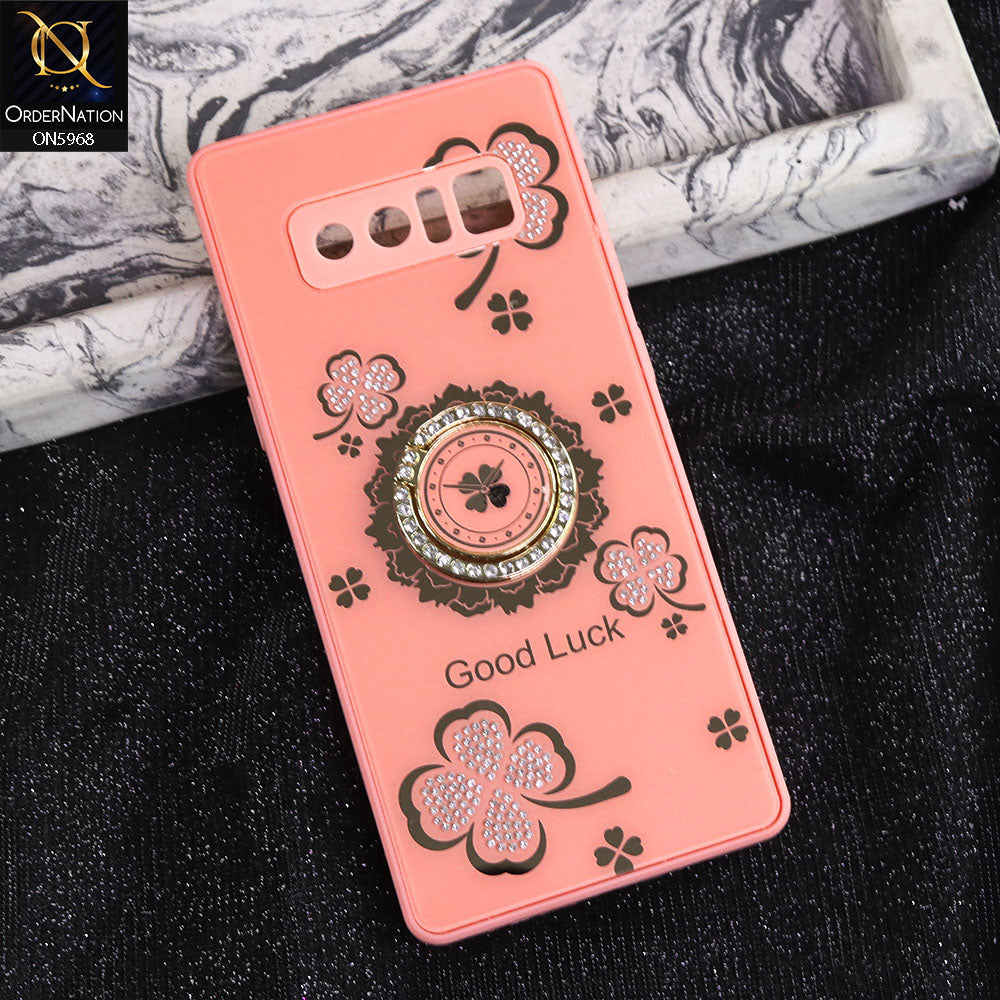 Samsung Galaxy Note 8 Cover - Pink -  New Trendy Good Luck Soft Bordered Shiny Case With Rhinestoned Metal Ring