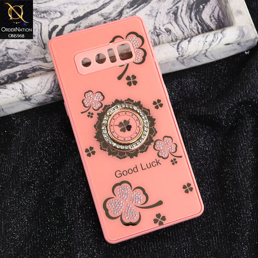 Samsung Galaxy Note 8 Cover - Pink -  New Trendy Good Luck Soft Bordered Shiny Case With Rhinestoned Metal Ring