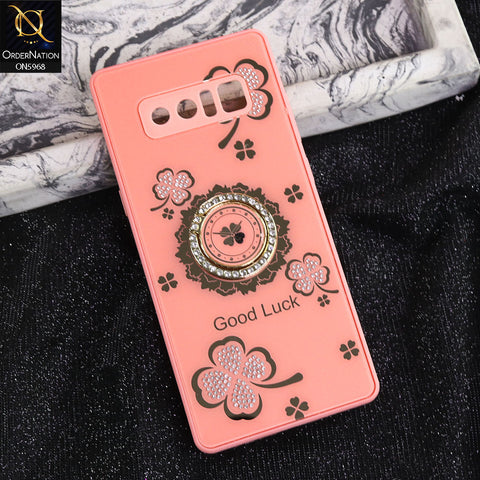 Samsung Galaxy Note 8 Cover - Pink -  New Trendy Good Luck Soft Bordered Shiny Case With Rhinestoned Metal Ring