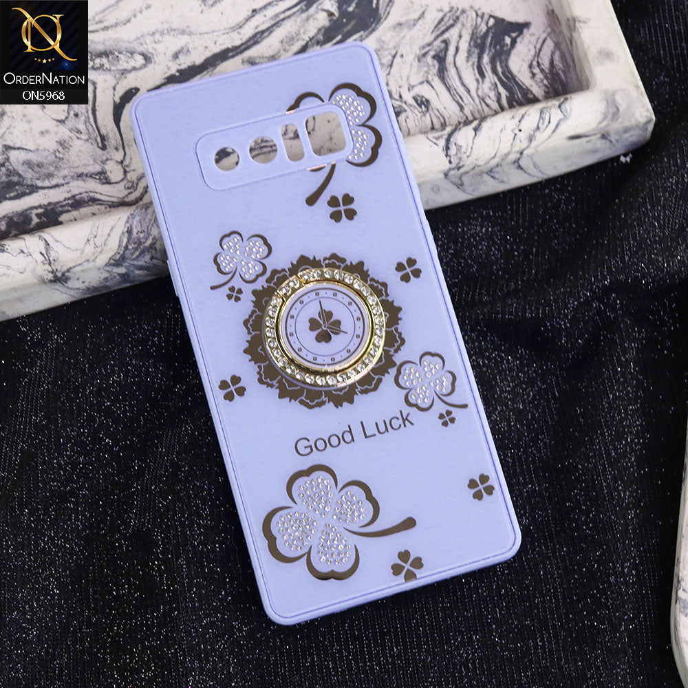 Samsung Galaxy Note 8 Cover - Purple -  New Trendy Good Luck Soft Bordered Shiny Case With Rhinestoned Metal Ring