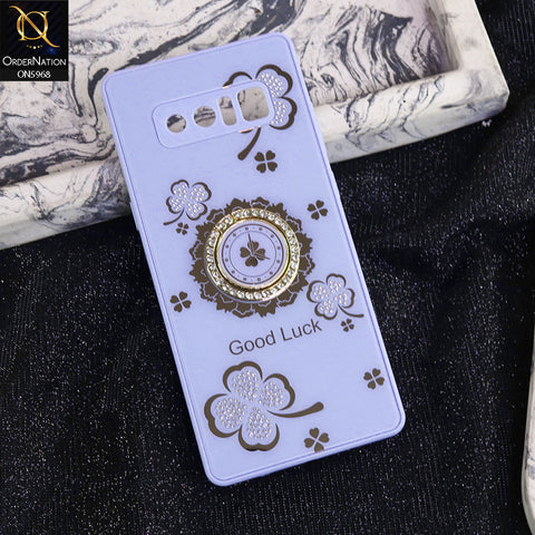 Samsung Galaxy Note 8 Cover - Purple -  New Trendy Good Luck Soft Bordered Shiny Case With Rhinestoned Metal Ring