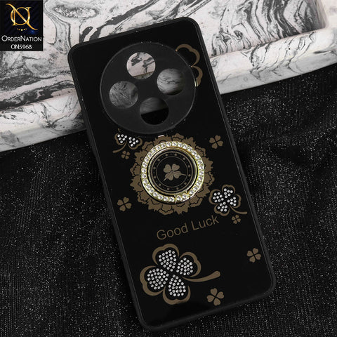 Tecno Spark 30 4G Cover - Black -  New Trendy Good Luck Soft Bordered Shiny Case With Rhinestoned Metal Ring