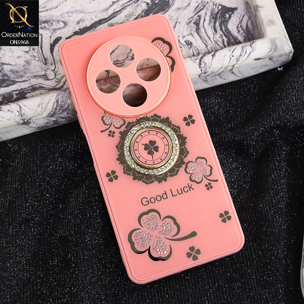 Tecno Spark 30 4G Cover - Pink -  New Trendy Good Luck Soft Bordered Shiny Case With Rhinestoned Metal Ring