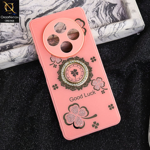 Tecno Spark 30 4G Cover - Pink -  New Trendy Good Luck Soft Bordered Shiny Case With Rhinestoned Metal Ring