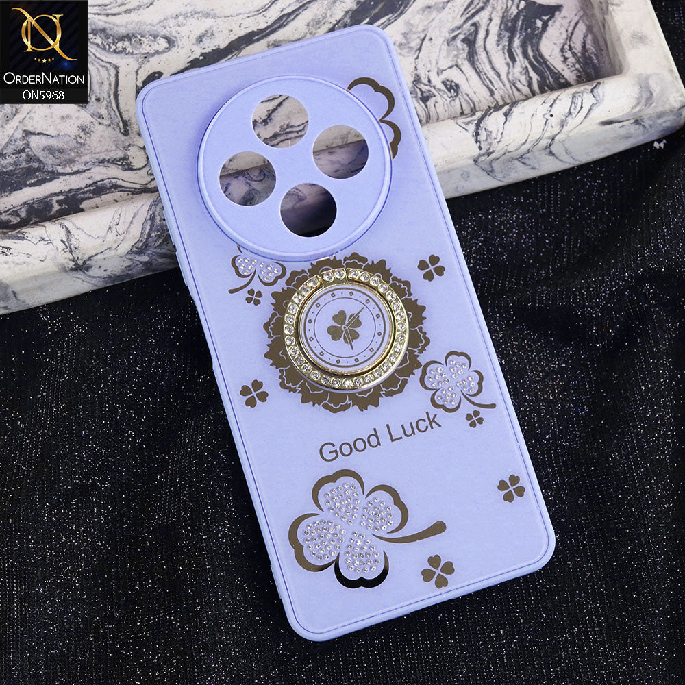 Tecno Spark 30 4G Cover - Purple -  New Trendy Good Luck Soft Bordered Shiny Case With Rhinestoned Metal Ring