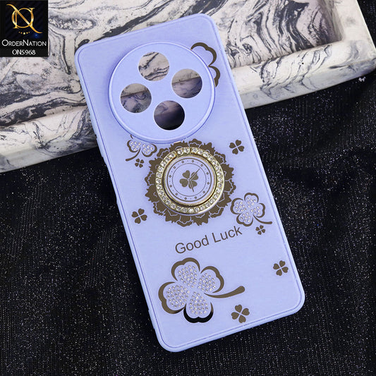 Tecno Spark 30 4G Cover - Purple -  New Trendy Good Luck Soft Bordered Shiny Case With Rhinestoned Metal Ring
