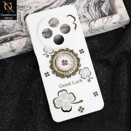 Tecno Spark 30 4G Cover - White -  New Trendy Good Luck Soft Bordered Shiny Case With Rhinestoned Metal Ring