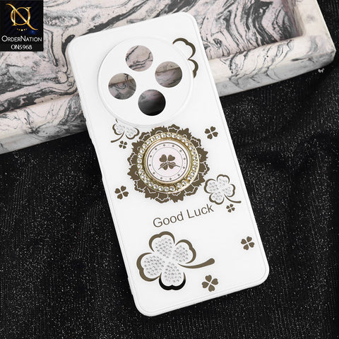 Tecno Spark 30 4G Cover - White -  New Trendy Good Luck Soft Bordered Shiny Case With Rhinestoned Metal Ring