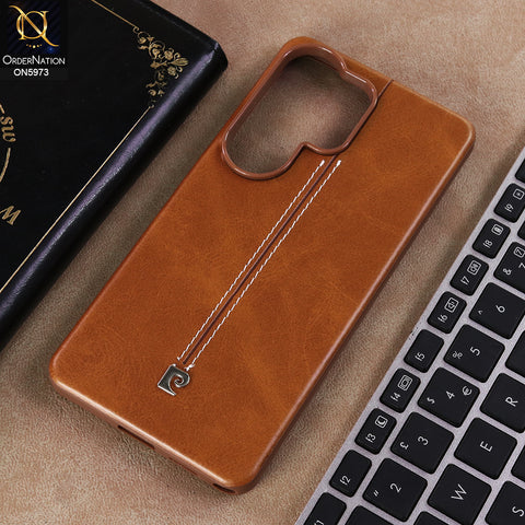 Samsung Galaxy S26 Ultra - Brown - New Preimuim Quality Leather Case – Protective Executive Shield with Contrast Stitching
