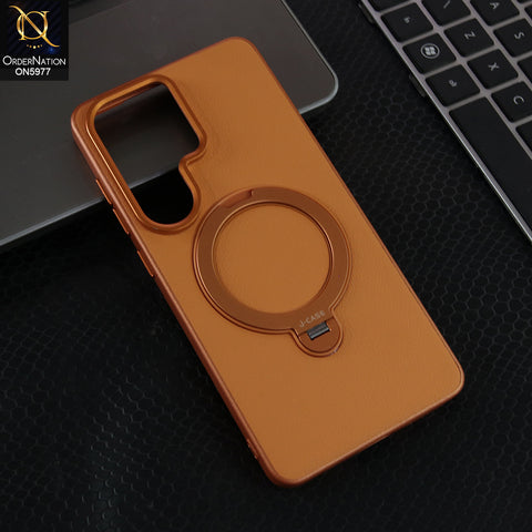 Samsung Galaxy S26 Ultra - Orange - J-Case Premium Leather MagSafe Case With Rotating Ring Stand & Magnetic Mount