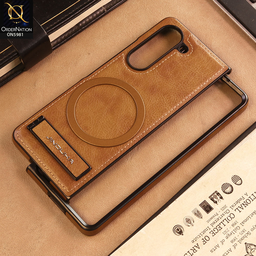 Samsung Galaxy Z Fold 5 5G - Brown - JINDUKA Shockproof Leather Case with Ring Magnetic and Stand