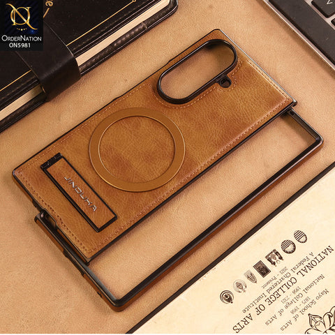 Samsung Galaxy Z Fold 7 - Brown - JINDUKA Shockproof Leather Case with Ring Magnetic and Stand