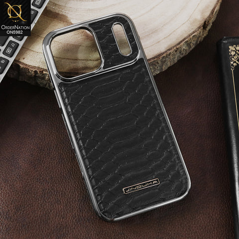 iPhone 17 Pro Max - Black - New Jinduka Metallic Border Leather Protective Case