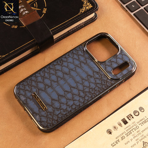 iPhone 17 Pro Max Cover -  Blue - New Jinduka Metallic Border Leather Protective Case