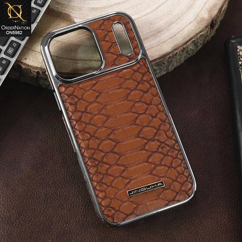 iPhone 17 Pro Max - Brown - New Jinduka Metallic Border Leather Protective Case