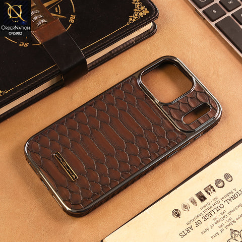 iPhone 17 Pro Max Cover -  Coffee - New Jinduka Metallic Border Leather Protective Case