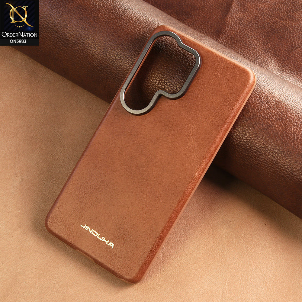 Samsung Galaxy S25 Ultra Cover -  Brown - New Jinduka Vintage Matte Leather Back Cover with Camera Guard