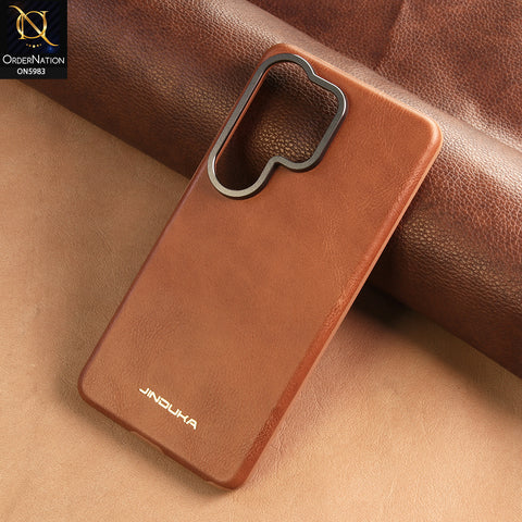 Samsung Galaxy S25 Ultra Cover -  Brown - New Jinduka Vintage Matte Leather Back Cover with Camera Guard