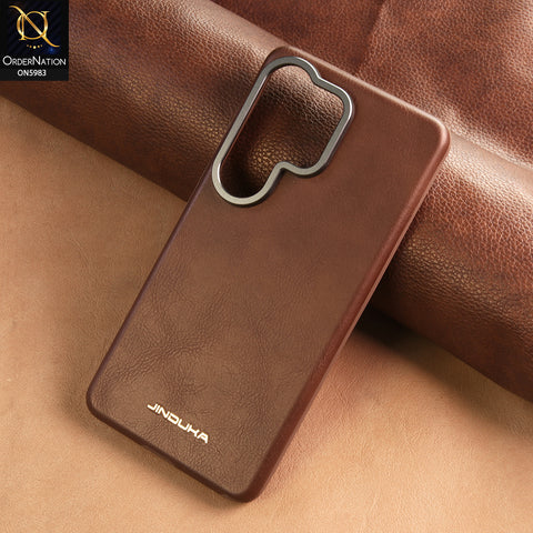 Samsung Galaxy S25 Ultra Cover -  Coffee - New Jinduka Vintage Matte Leather Back Cover with Camera Guard
