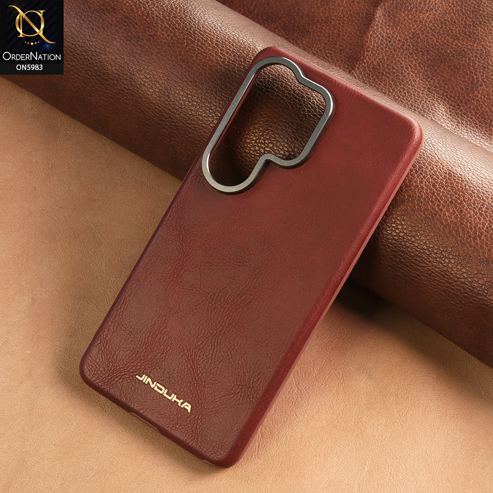 Samsung Galaxy S26 Ultra Cover -  Red - New Jinduka Vintage Matte Leather Back Cover with Camera Guard