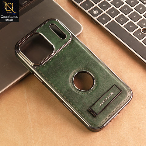 iPhone 17 Pro Max Cover -  Green - New JINDUKA Luxury Metallic Frame Leather Protective Case With Kickstand