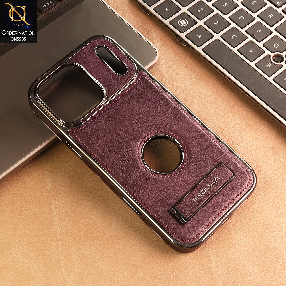 iPhone 17 Pro Max Cover -  Purple - New JINDUKA Luxury Metallic Frame Leather Protective Case With Kickstand