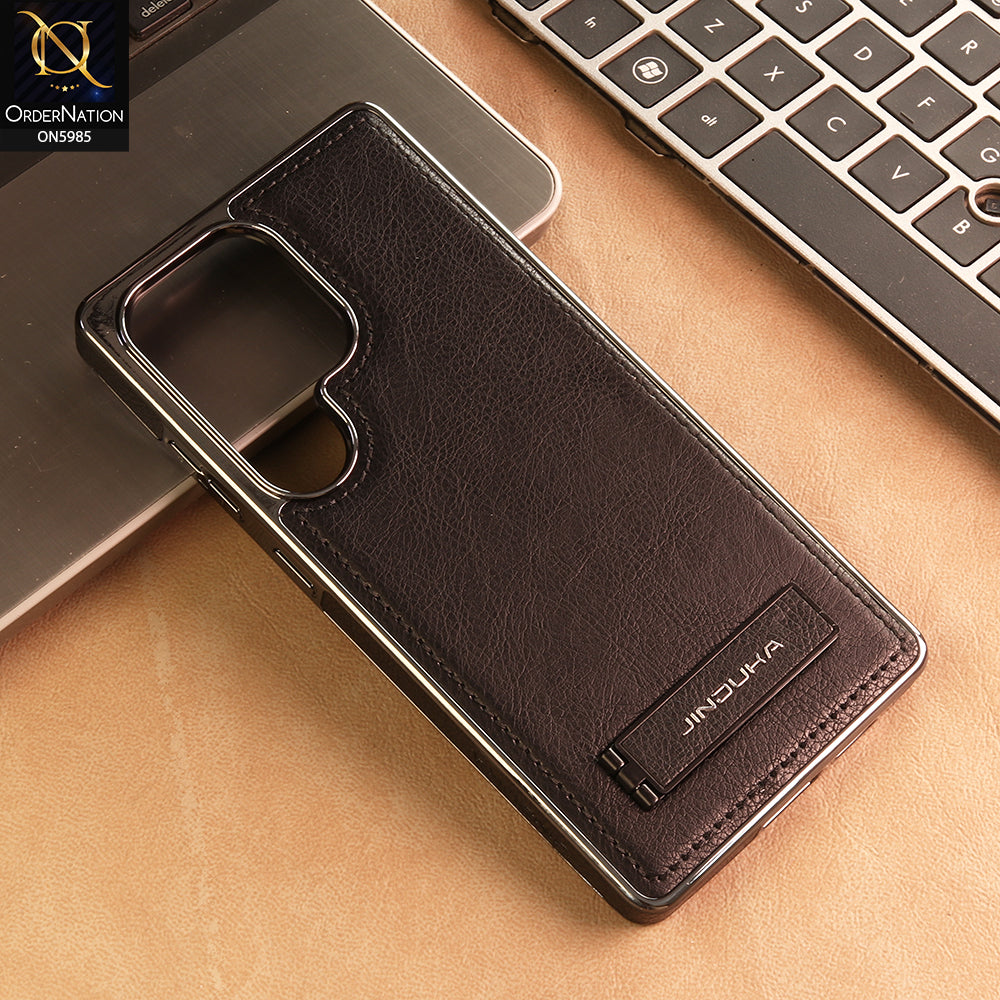 Samsung Galaxy S25 Ultra Cover -  Black - New JINDUKA Luxury Metallic Frame Leather Protective Case With Kickstand