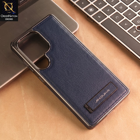 Samsung Galaxy S25 Ultra Cover -  Blue - New JINDUKA Luxury Metallic Frame Leather Protective Case With Kickstand
