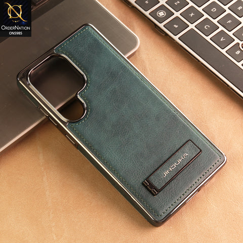 Samsung Galaxy S25 Ultra Cover -  Green - New JINDUKA Luxury Metallic Frame Leather Protective Case With Kickstand