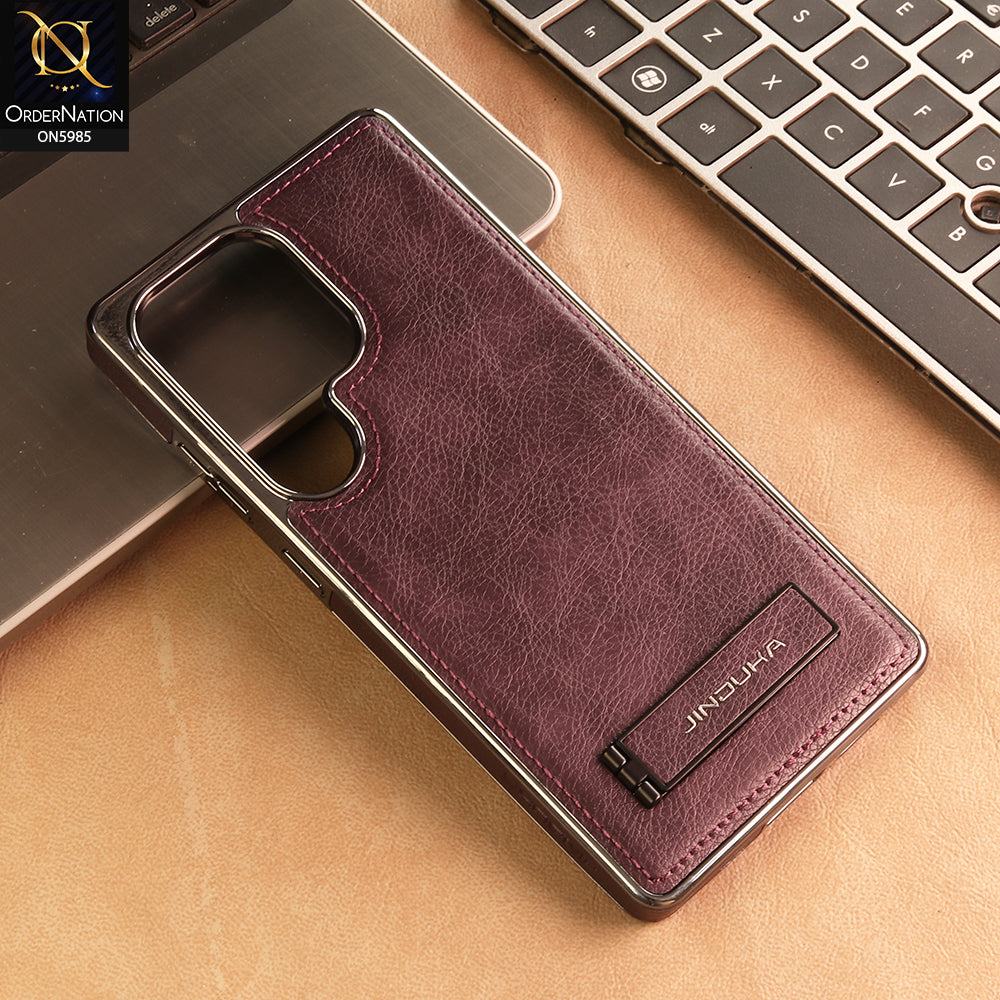 Samsung Galaxy S25 Ultra Cover -  Purple - New JINDUKA Luxury Metallic Frame Leather Protective Case With Kickstand