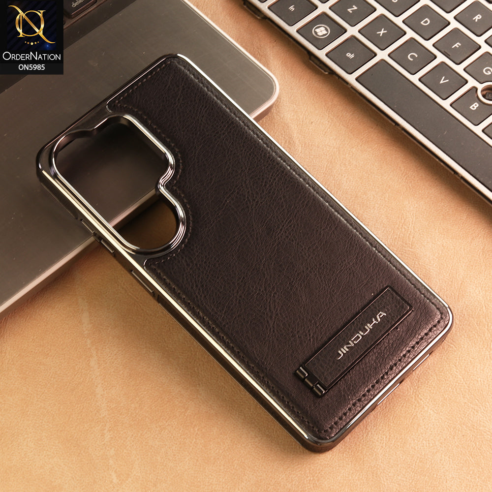 Samsung Galaxy S26 Ultra Cover -  Black - New JINDUKA Luxury Metallic Frame Leather Protective Case With Kickstand