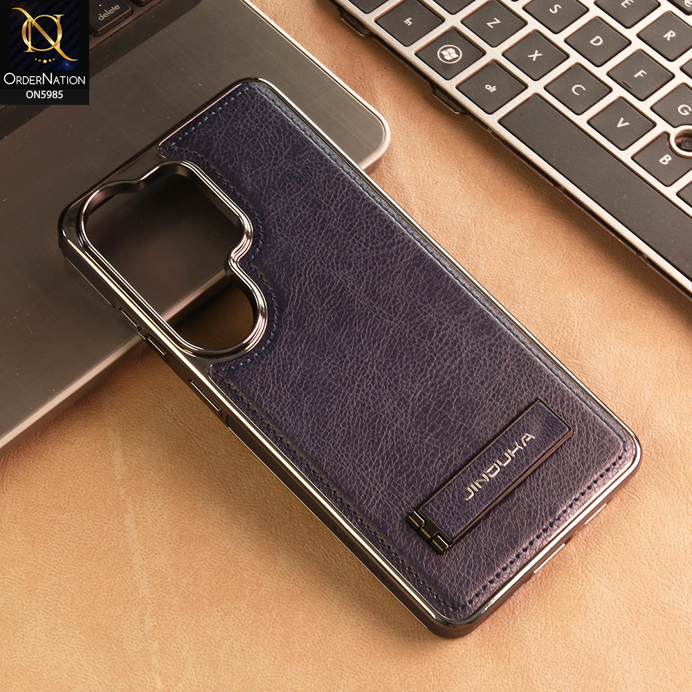 Samsung Galaxy S26 Ultra Cover -  Blue - New JINDUKA Luxury Metallic Frame Leather Protective Case With Kickstand