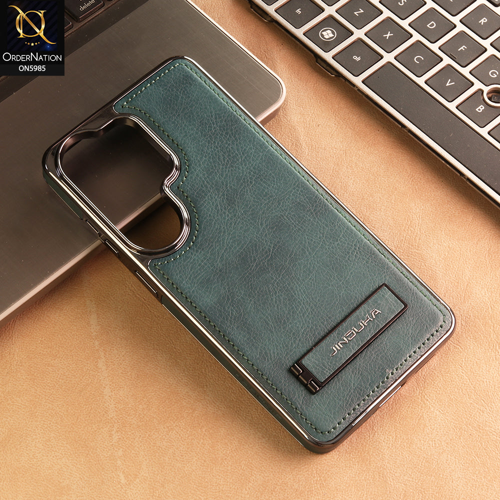 Samsung Galaxy S26 Ultra Cover -  Green - New JINDUKA Luxury Metallic Frame Leather Protective Case With Kickstand