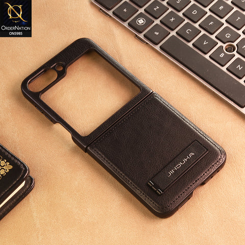 Samsung Galaxy Z Flip 6 Cover -  Black - New JINDUKA Luxury Metallic Frame Leather Protective Case With Kickstand